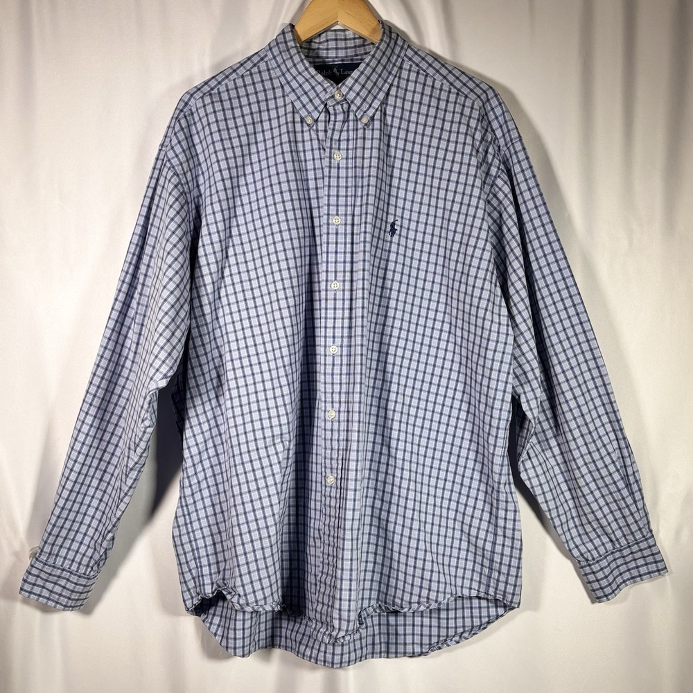 Ralph Lauren Blake Button Down Shirt Mens XL Plaid Check Preppy Office Classic